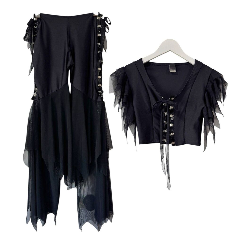 J. Valentine Dolls Kill 2pc. Outfit Black Corset Tulle Mesh Nylon Spandex XS/S